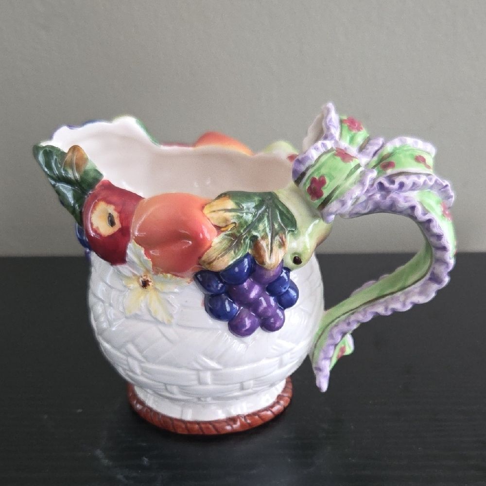 Vintage Ceramic Fruit Motif Pitcher